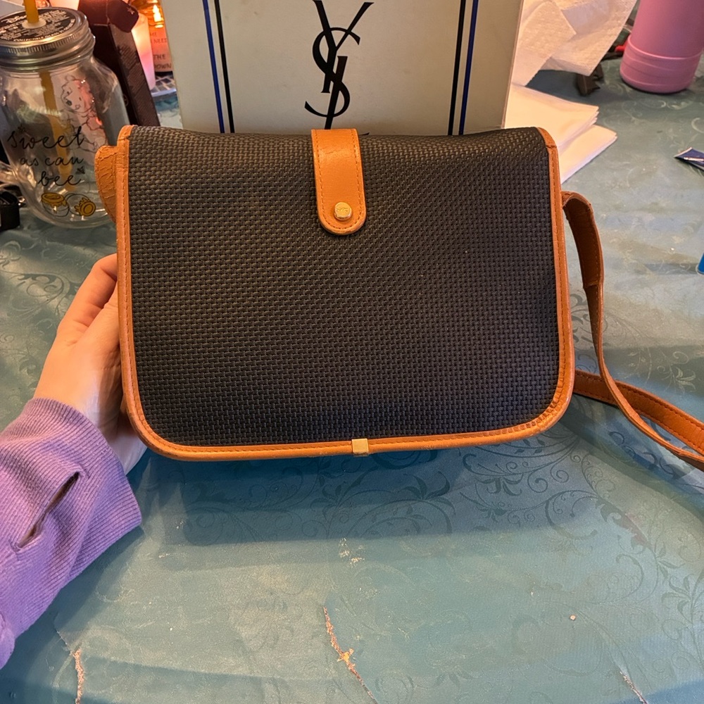 Vintage Yves Saint Laurent Black and Tan Woven Crossbody Bag & Box - Picture 5 of 15